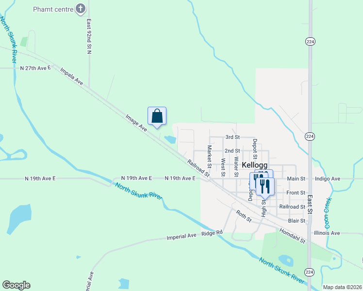 map of restaurants, bars, coffee shops, grocery stores, and more near 916 Streeter Street in Kellogg