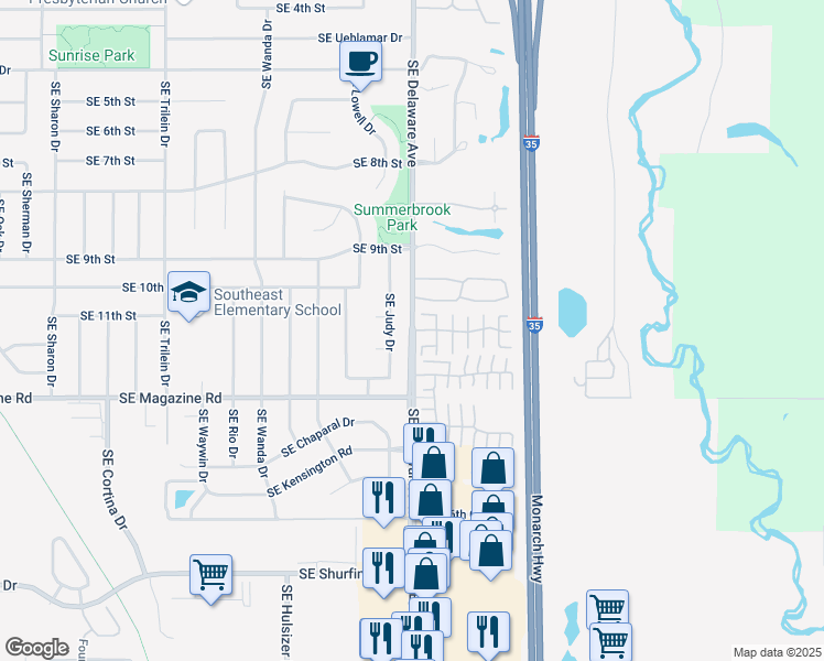 map of restaurants, bars, coffee shops, grocery stores, and more near 1108 Southeast Birch Lane in Ankeny