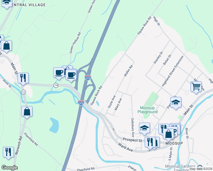 map of restaurants, bars, coffee shops, grocery stores, and more near 42 Squaw Rock Road in Plainfield