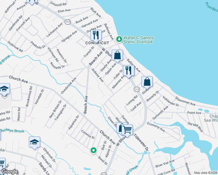 map of restaurants, bars, coffee shops, grocery stores, and more near 81 Mawney Avenue in Warwick