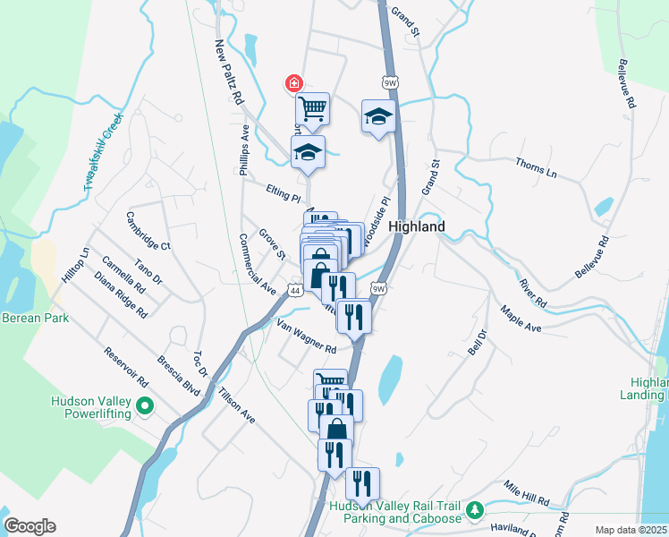 map of restaurants, bars, coffee shops, grocery stores, and more near 50-54 Vineyard Avenue in Highland
