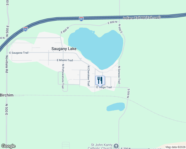 map of restaurants, bars, coffee shops, grocery stores, and more near 7675 North Huron Trail in Rolling Prairie