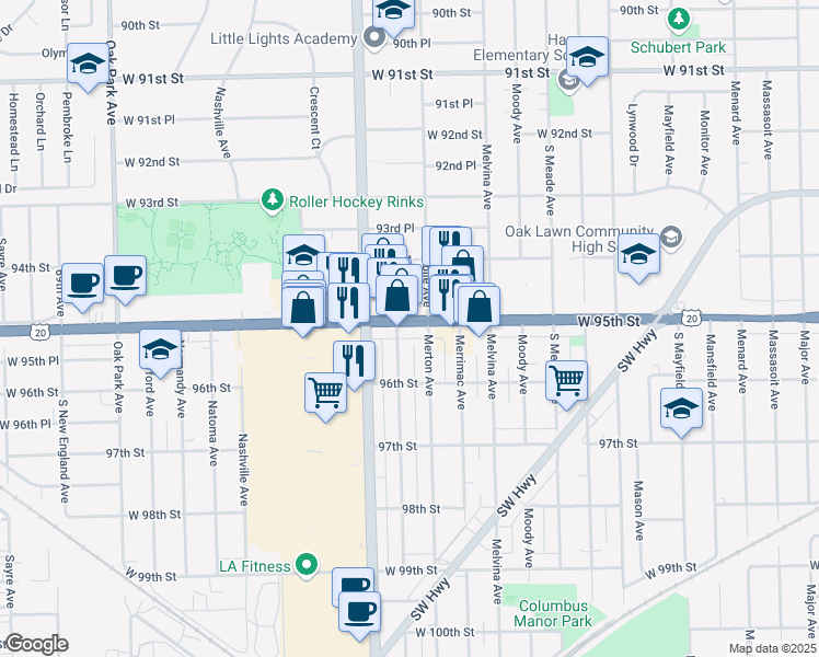 map of restaurants, bars, coffee shops, grocery stores, and more near 6311 Marion Avenue in Oak Lawn