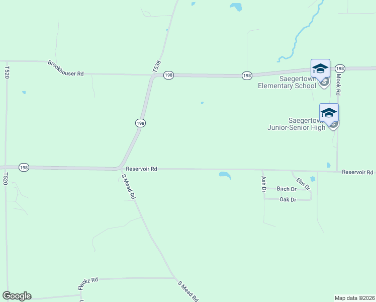 map of restaurants, bars, coffee shops, grocery stores, and more near 18110 Reservoir Road in Saegertown