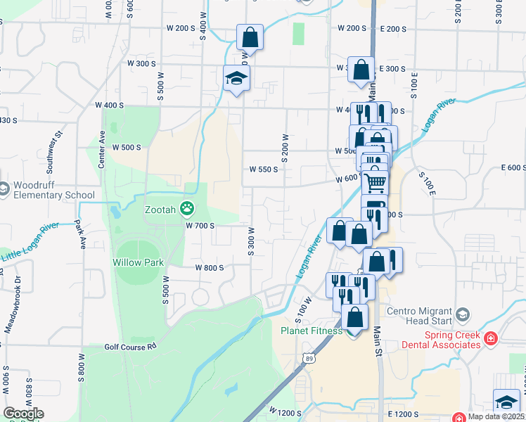 map of restaurants, bars, coffee shops, grocery stores, and more near 274 Riverbend Road in Logan