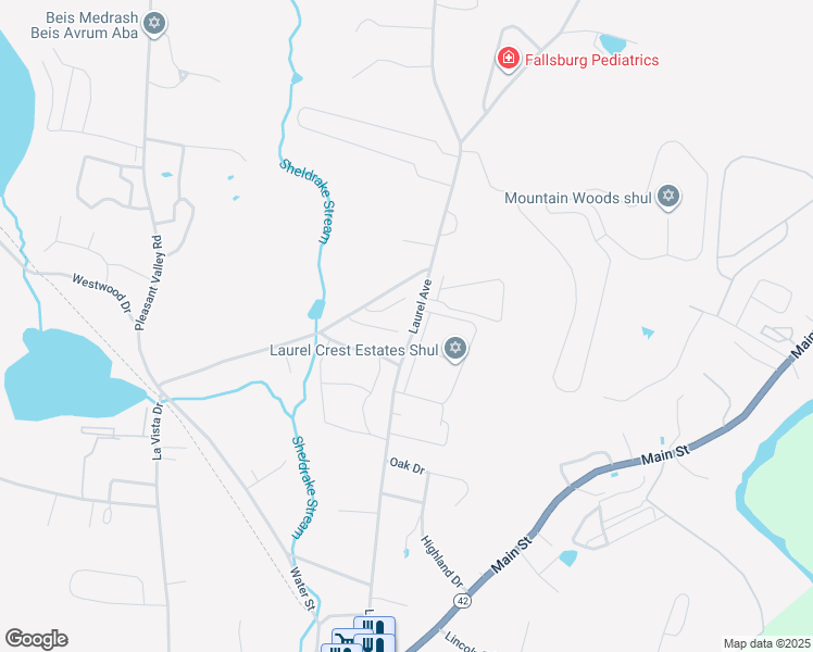 map of restaurants, bars, coffee shops, grocery stores, and more near 23 Beverly Drive in South Fallsburg