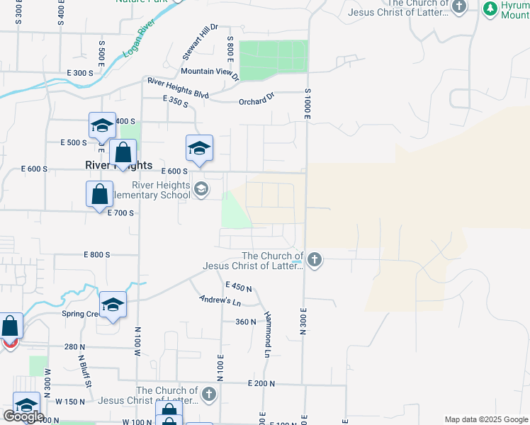map of restaurants, bars, coffee shops, grocery stores, and more near 208 East 610 North in River Heights