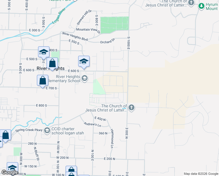 map of restaurants, bars, coffee shops, grocery stores, and more near 200 East 610 North in River Heights