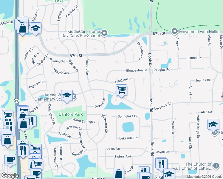 map of restaurants, bars, coffee shops, grocery stores, and more near 2307 Leverenz Road in Naperville