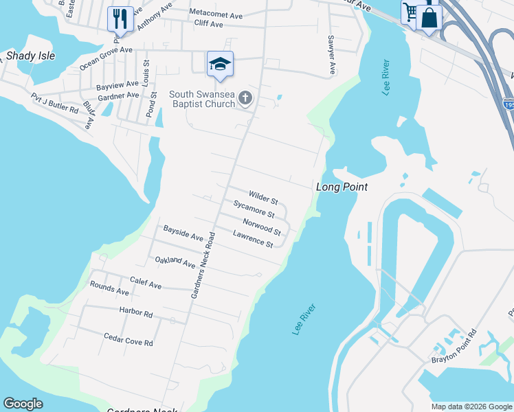 map of restaurants, bars, coffee shops, grocery stores, and more near 91 Sycamore Street in Swansea