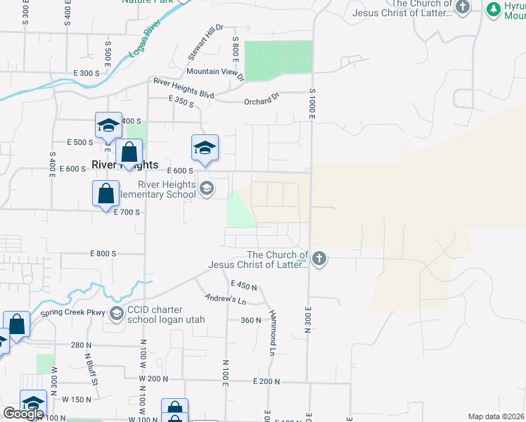 map of restaurants, bars, coffee shops, grocery stores, and more near 192 East 610 North in River Heights