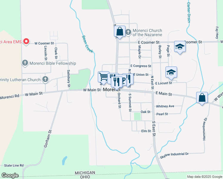 map of restaurants, bars, coffee shops, grocery stores, and more near in Morenci