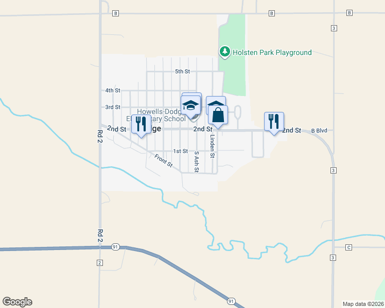 map of restaurants, bars, coffee shops, grocery stores, and more near 641 1st Street in Dodge