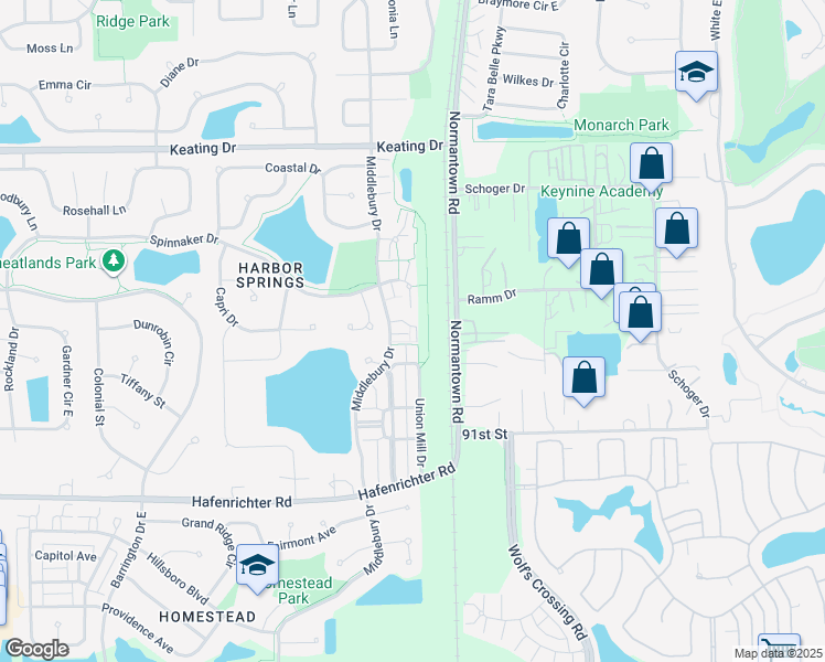map of restaurants, bars, coffee shops, grocery stores, and more near 1950 Middlebury Drive in Aurora