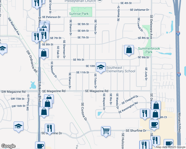 map of restaurants, bars, coffee shops, grocery stores, and more near 617 Southeast 11th Street in Ankeny