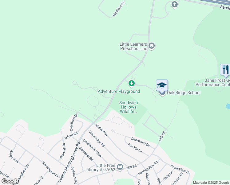map of restaurants, bars, coffee shops, grocery stores, and more near 260 Quaker Meetinghouse Road in Sandwich