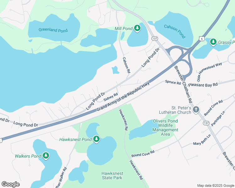 map of restaurants, bars, coffee shops, grocery stores, and more near 7b Sidney Road in Harwich