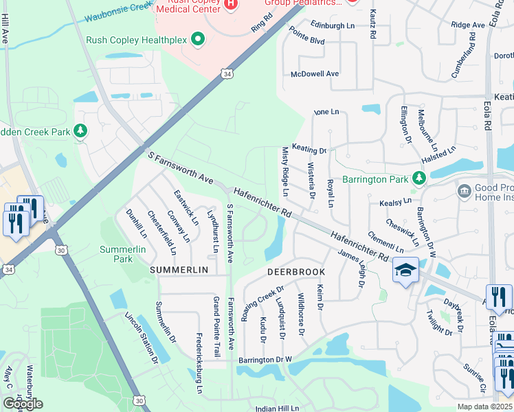 map of restaurants, bars, coffee shops, grocery stores, and more near 1897 Turtle Creek Court in Aurora