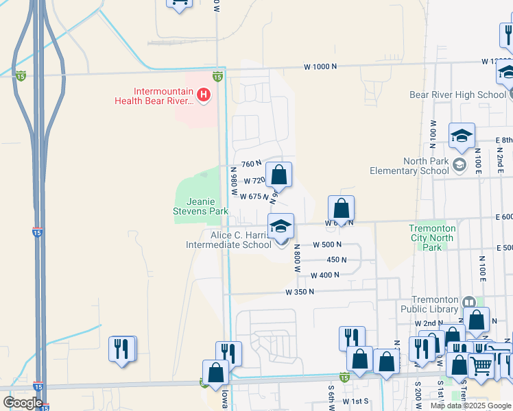 map of restaurants, bars, coffee shops, grocery stores, and more near 945 W 675 N in Tremonton