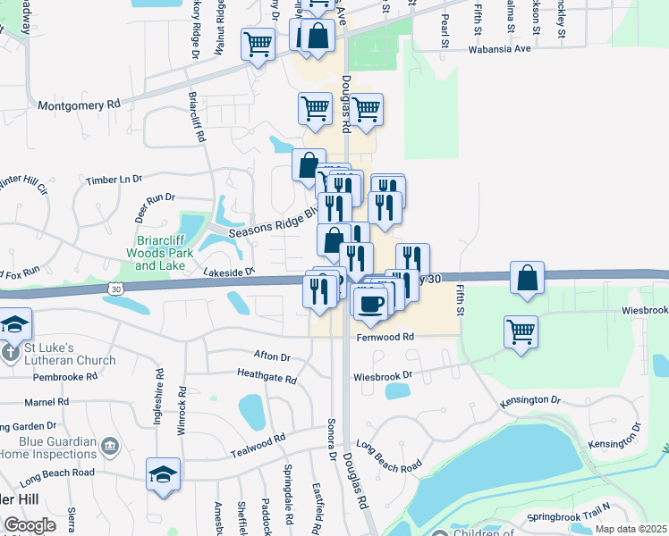 map of restaurants, bars, coffee shops, grocery stores, and more near 1977 Douglas Road in Montgomery