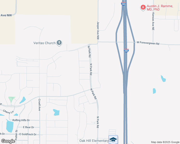 map of restaurants, bars, coffee shops, grocery stores, and more near 2975 North Park Road in Iowa City