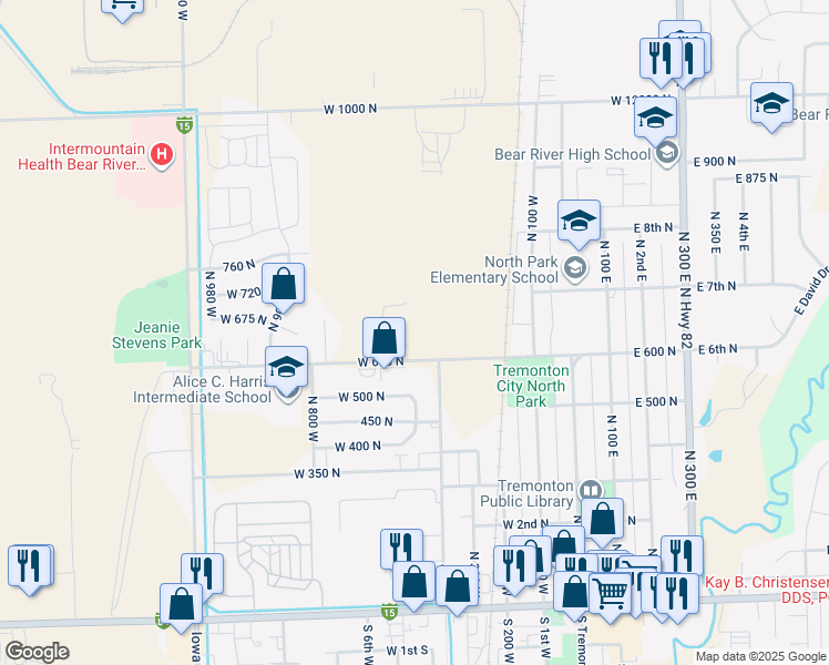 map of restaurants, bars, coffee shops, grocery stores, and more near 440 West 600 North in Tremonton