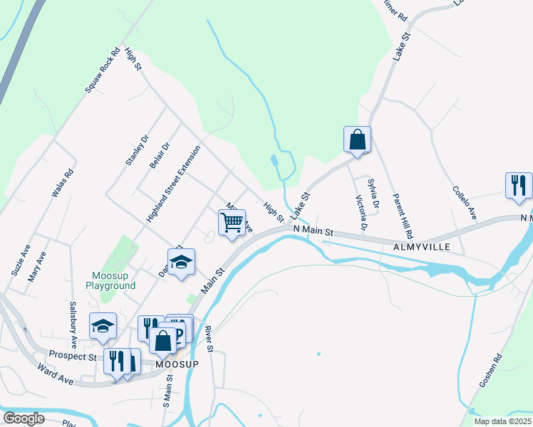 map of restaurants, bars, coffee shops, grocery stores, and more near 11 High Street in Plainfield