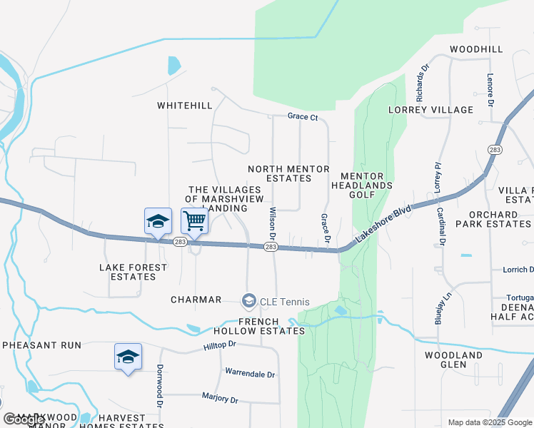 map of restaurants, bars, coffee shops, grocery stores, and more near 5552 Wilson Drive in Mentor