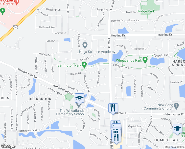 map of restaurants, bars, coffee shops, grocery stores, and more near 2359 Crabapple Court in Aurora