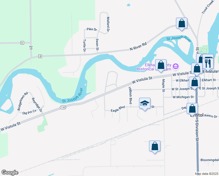map of restaurants, bars, coffee shops, grocery stores, and more near 21 Shore Manor Court in Bristol