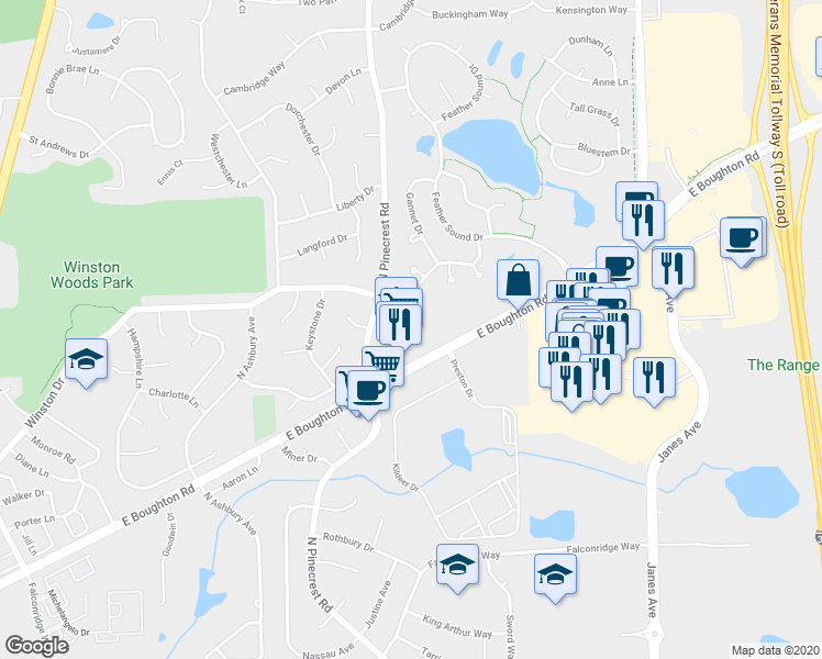 map of restaurants, bars, coffee shops, grocery stores, and more near 546 East Boughton Road in Bolingbrook