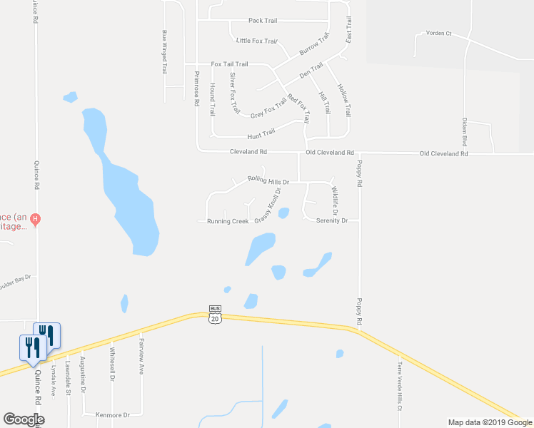 map of restaurants, bars, coffee shops, grocery stores, and more near Grassy Knoll Drive in South Bend