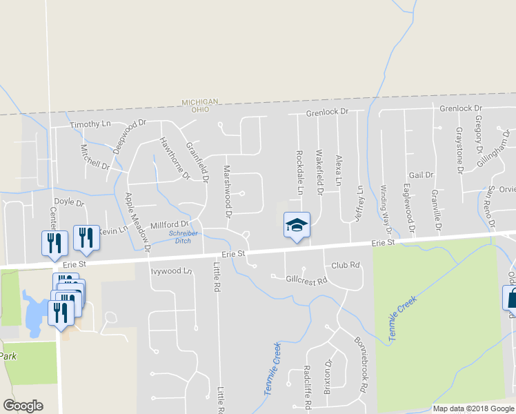 map of restaurants, bars, coffee shops, grocery stores, and more near 5905 Therfield Drive in Sylvania