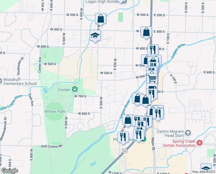 map of restaurants, bars, coffee shops, grocery stores, and more near 274 Riverbend Road in Logan