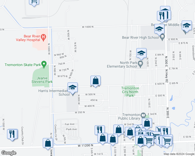 map of restaurants, bars, coffee shops, grocery stores, and more near 440 West 600 North in Tremonton