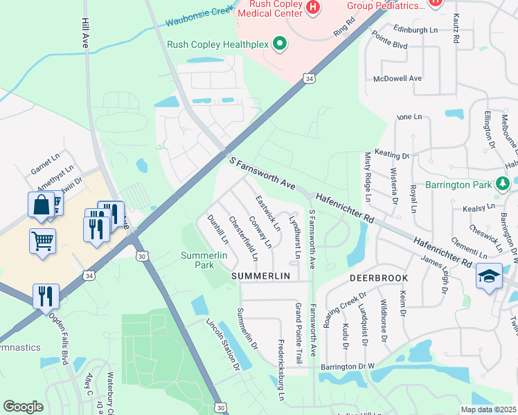 map of restaurants, bars, coffee shops, grocery stores, and more near 1925 Eastwick Lane in Aurora