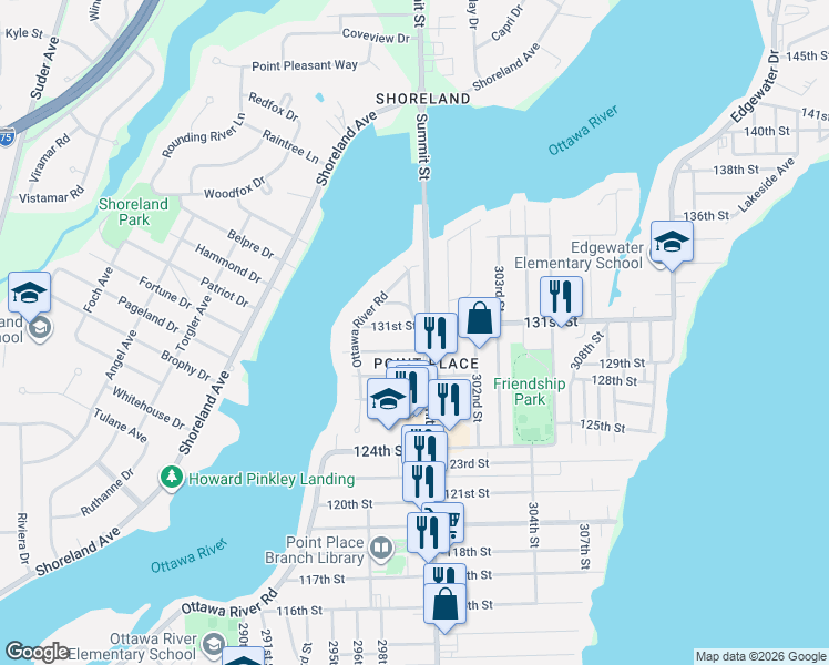 map of restaurants, bars, coffee shops, grocery stores, and more near 5429 North Summit Street in Toledo