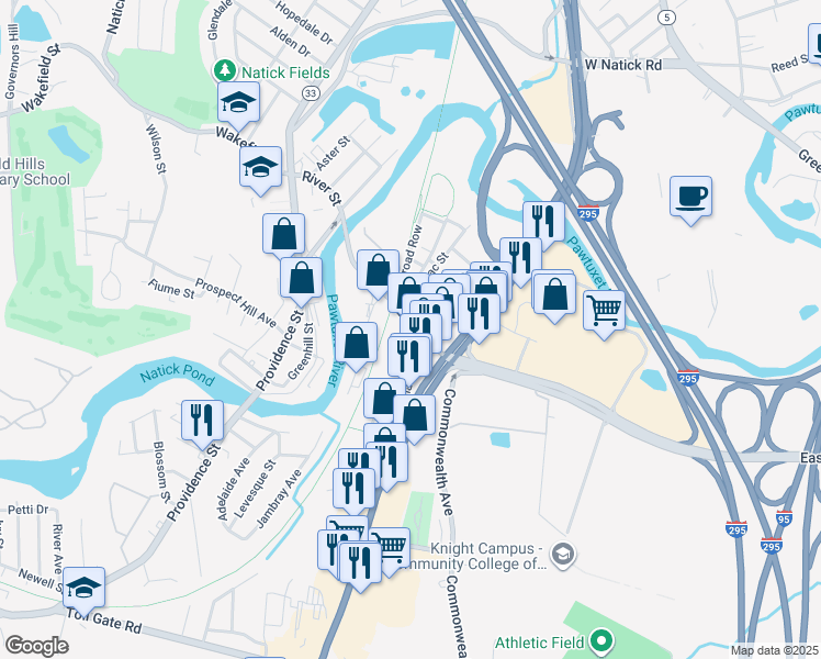 map of restaurants, bars, coffee shops, grocery stores, and more near 666 East Avenue in Warwick