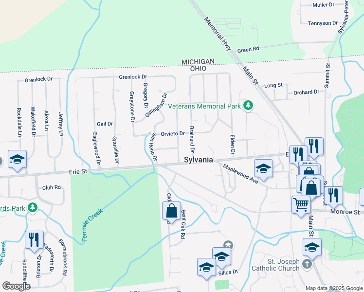 map of restaurants, bars, coffee shops, grocery stores, and more near 5825 Highlandview Drive in Sylvania