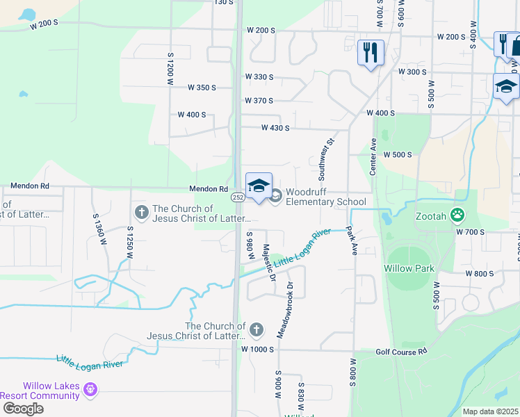 map of restaurants, bars, coffee shops, grocery stores, and more near 950 West 600 South in Logan