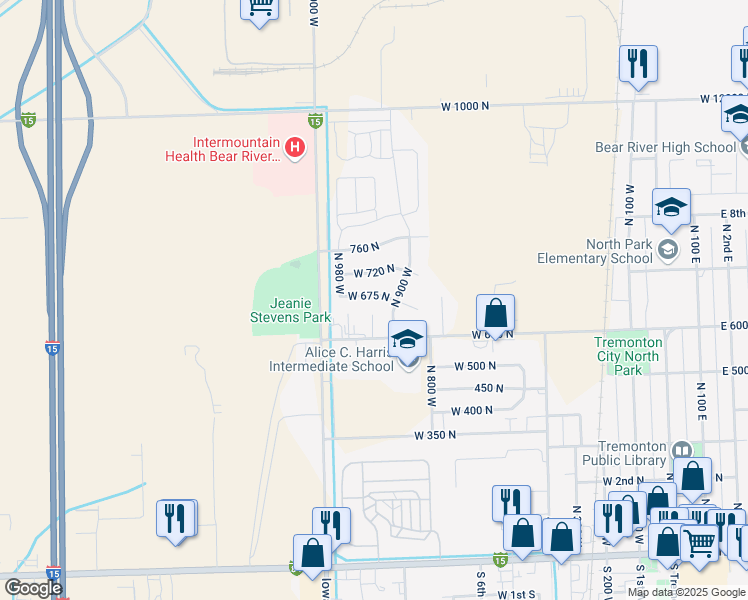 map of restaurants, bars, coffee shops, grocery stores, and more near 945 West 675 North in Tremonton