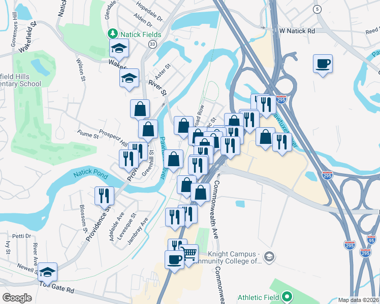 map of restaurants, bars, coffee shops, grocery stores, and more near 666 East Avenue in Warwick