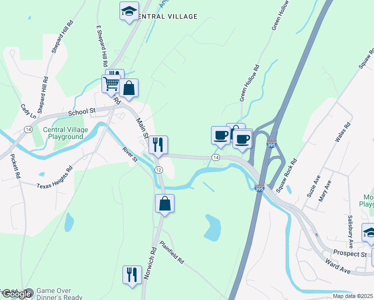 map of restaurants, bars, coffee shops, grocery stores, and more near 33 East Main Street in Plainfield
