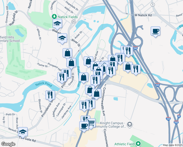 map of restaurants, bars, coffee shops, grocery stores, and more near 666 East Avenue in Warwick