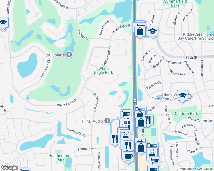 map of restaurants, bars, coffee shops, grocery stores, and more near 3144 Treesdale Court in Naperville