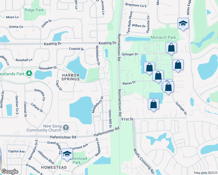 map of restaurants, bars, coffee shops, grocery stores, and more near 1950 Middlebury Drive in Aurora
