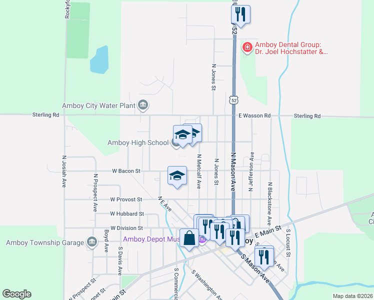 map of restaurants, bars, coffee shops, grocery stores, and more near 11 East Hawley Street in Amboy