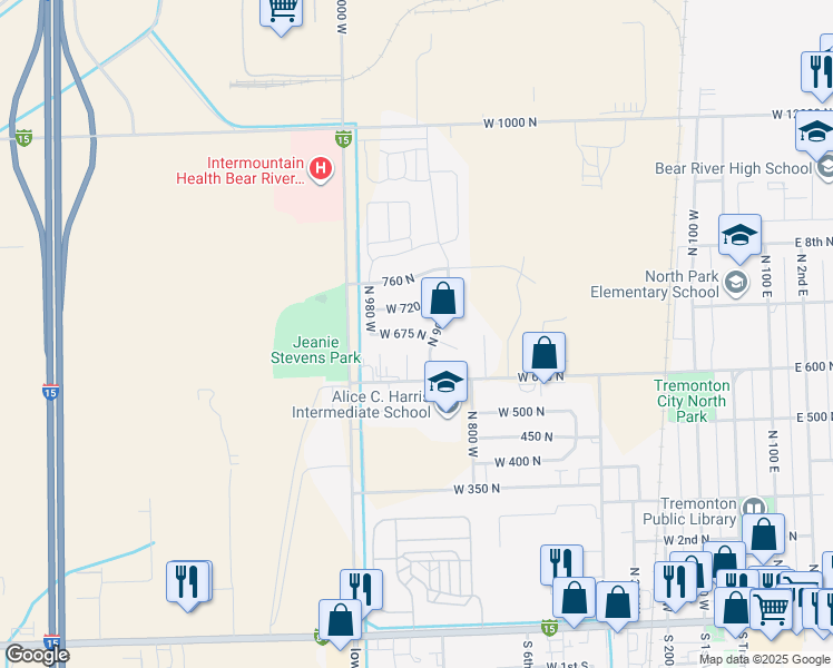 map of restaurants, bars, coffee shops, grocery stores, and more near 937 West 675 North in Tremonton
