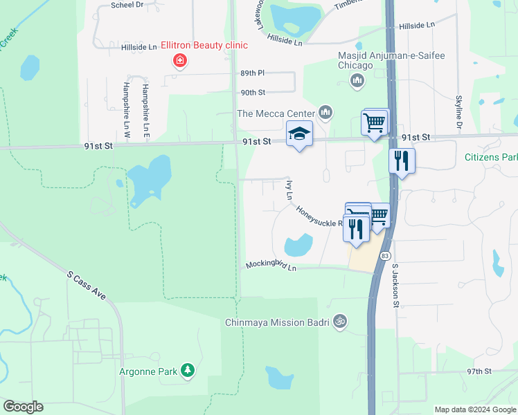 map of restaurants, bars, coffee shops, grocery stores, and more near 5B Kingery Quarter in Willowbrook