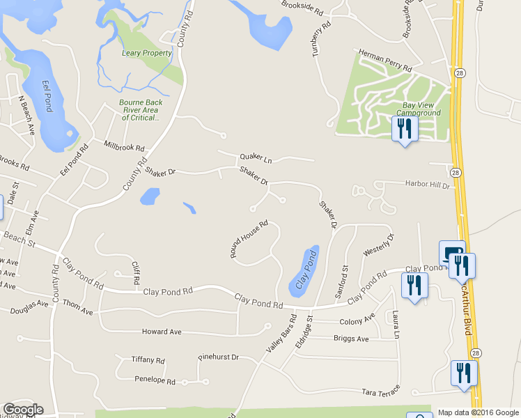 map of restaurants, bars, coffee shops, grocery stores, and more near 8 Friendship Lane in Bourne